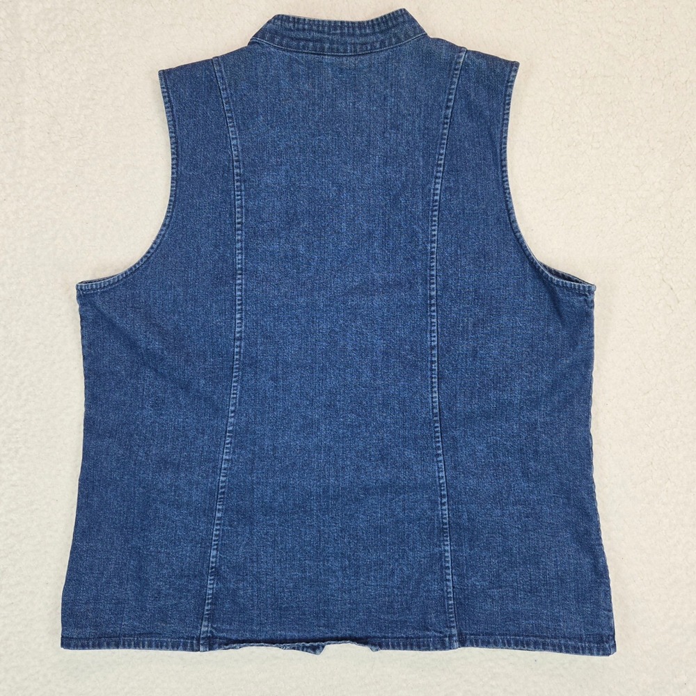 Orvis Denim Vest Womens 16 Blue Pintuck Pleated Button Front Mandarin Collar Top - Picture 5 of 12